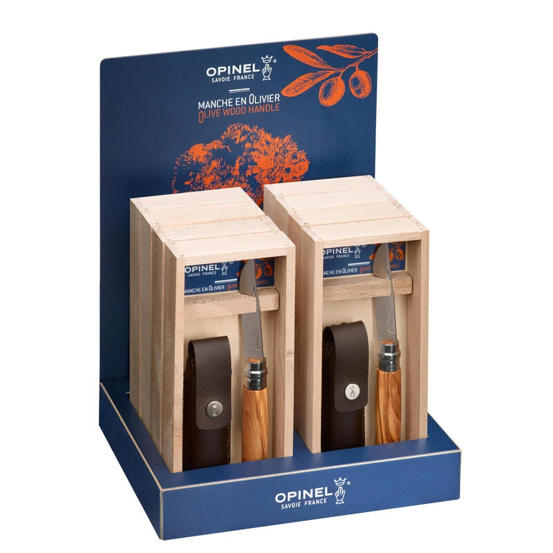 Coffret Couteau Opinel Randonnée Numéro 8 En Bois D'olivier, Avec Son étui Cuir - Image 2