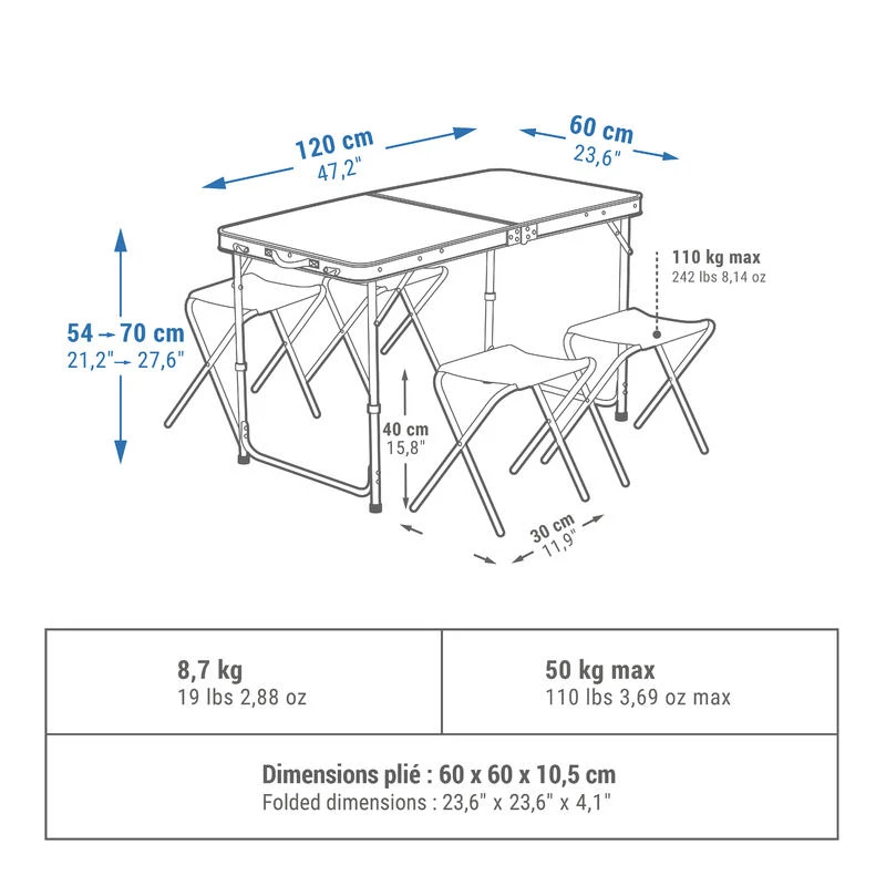Quechua TABLE DE CAMPING PLIANTE - 4 TABOURETS - 4 À 6 PERSONNES - Image 2