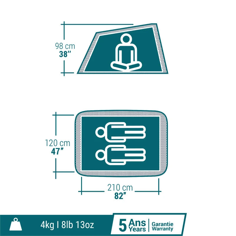 Quechua Tente De Camping - 2 SECONDS - 2 Places - Fresh & Black - Image 2