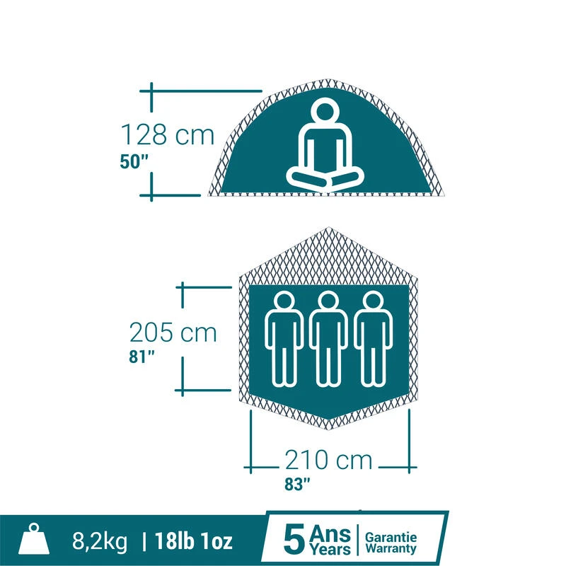 Quechua Tente De Camping - 2 Seconds EASY - 3 Places - Fresh & Black - Image 2
